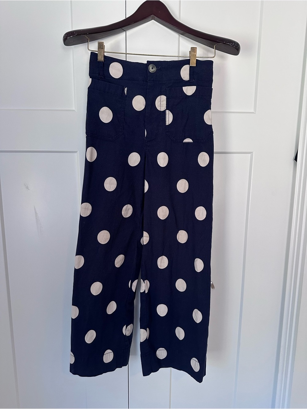 Anthropologie Maeve Collette Navy and White Polka Dot Wide-Leg Pants
